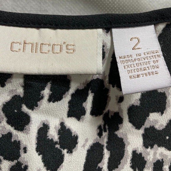 CHICOS Leopard Embroidered Detail Tank Top Sleeveless Blouse Black & White Large - Picture 8 of 16